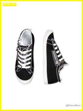 Women's Canvas Sneakers with Arch Support & Side Zipper Detail Distressed Style